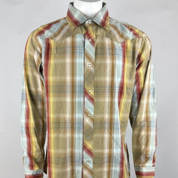 Fossil 54 Wester Plaid Shirt Mens XL‎ NWT Long Sleeve Button-Up Cotton Collared - Picture 1 of 14